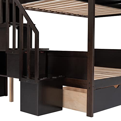 Harper & Bright Designs Twin Over Full Wood Bunk Bed with Drawers and Built-in Storage Cabinets for Kids Girls Boys,Espresso Harper & Bright Designs