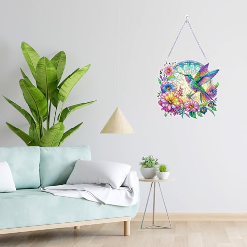 VNRGG Hummingbird Diamond Art suncatcher,DIY Special Shape Hanging Diamond Art,Suitable for Sparkling Garden, Window Wall Decoration Painting,Box Set. VNRGG