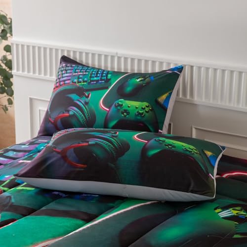 GRAT TIOC Gamer Comforter Sets for Teen Boys,Gaming Bedding Sets Twin,Video Game Bedspread,Game Gamepad Bedrooom Bed Set,Controller Gamer Home Decor 3 Piece GRAT TIOC