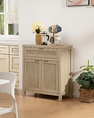 SICOTAS Sideboard Buffet Storage Cabinet Set of 3, Rattan Credenza Buffet Table, Boho Console Accent Cabinet with Doors and Drawer, Coffee Bar Cabinet for Kitchen Entryway Living Room, Natura - WoodArtSupply