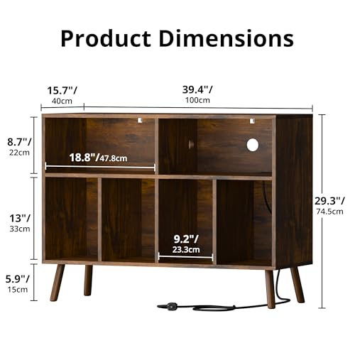 Cozy Castle Record Player Stand with Vinyl Storage Cabinet, Wood Turntable Table Open Shelf Holder Up to 350 Albums Cube Storage Organizer for Living Room, Office, Rustic Brown Cozy Castle
