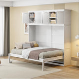 SOFTSEA Full Size Murphy Bed Cabinet with Storage, Solid Wood Murphy Bed with Shelves, Solid Wood Wall Bed Frame can be Folding into a Cabinet, Folding Wall Bed for Guestroom, White SOFTSEA