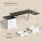 SEDETA Farmhouse L Shaped Electric Standing Desk, 70.9" x 39.4" Height Adjustable Office Executive Desk with 3 Drawers, Standing Computer Desks with Power Outlet for Home Office, White SEDETA