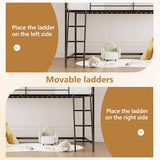 JOYMOR Low Loft Bed with Inclined Ladder, Metal Twin Size Bed Frame with 15” High Guardrail for Boys Girls, Junior, Space Saving, Mattress Not Included (Black) JOYMOR