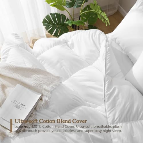 DWR Luxury Twin Size Down Feather Fibers Comforter, Ultra-Soft Cotton Blend Fabric, Medium Weight for All Season Hotel Style Fluffy Duvet Insert with Ties (68x90 Inches, White) DWR