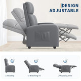 Garvee Recliner Chair for Adults, Leather Lazy Recliner Ergonomic Adjustable Single Sofa Enhanced with Side Pocket, Tall Back, Wide Arms & Padded Seat, Home Theater Seating for Living Room, Grey