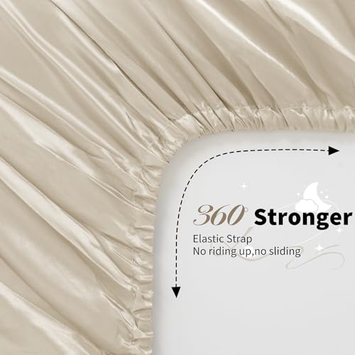 NSGZ 3 Pcs Satin Fitted Sheet and Pillowcase Set, King Silky Bottom Bedsheet Fit up to 15 Inch Deep Pocket Mattress, Taupe Soft Satin Bedding Includes 1 Fitted Sheet and 2 Pillowcases NSGZ