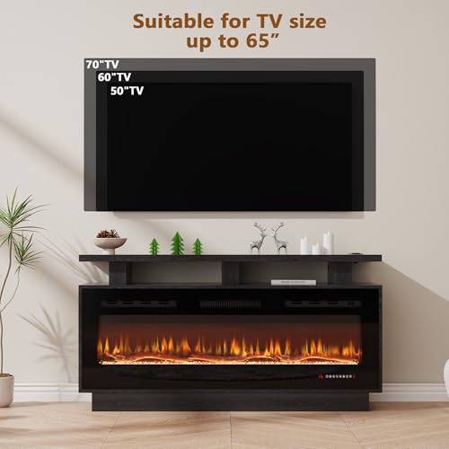 Fireplace TV Stand with 50" Smart Electric Fireplace, Modern Wood Entertainment Center with Mantel&Built-in Power Outlets, Fireplace Cabinet for Living Room (Black, 50" WiFi) HOMTHING