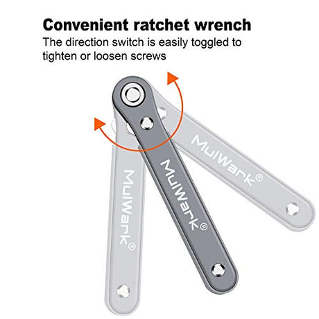 MULWARK 20pc 1/4 Ultra Low Profile Mini Ratchet Wrench Close Quarters Screwdriver Set with High Torque - Right Angle EDC Tool with 90 Degree Mini Offset Reversible Drive Handle & Multi Hex Bits Set MULWARK