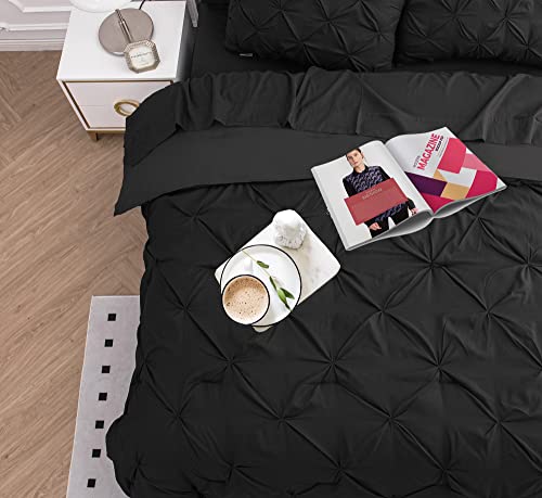 LANE LINEN 5 Piece Twin Size Comforter Set - Hotel Style Black Twin Comforter Set with Sheets - All-Season Trendy Design, Deep Pocket Sheets, Pillowcases & Shams - Super-Soft, Durable & Comfy Bedding LANE LINEN