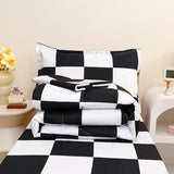 Caressma Checkered Toddler Bedding Set, Classic Black and White Plaid Bed Set, Fluffy Grid Buffalo Plaid 4 Pieces Kids Comforter Bed Set with Comforter, Fitted Sheet, Flat Sheet, Pillowsham Caressma
