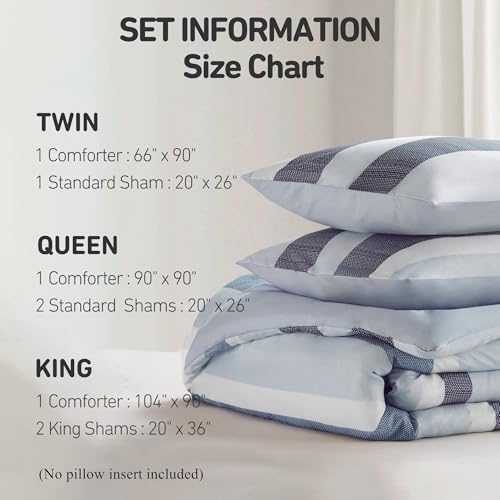 Regency Heights Twin Size Comforter Set 2 Pieces, Navy Blue Modern Striped Bedding Set for All Season, Soft, Lightweight, Reversible Bed Set with Comforter & Sham Regency Heights