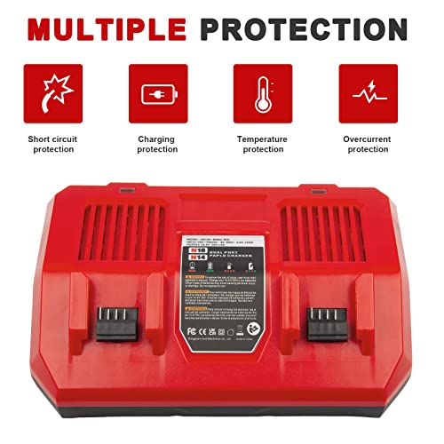 Dual Battery Charger Replace for M18 Milwaukee 6A Rapid Lithium Charger to Charge 14.4V-18V XC Lithium-ion Battery 48-59-1890 48-59-1812 48-11-1850 48-11-1820 48-11-1835 48-59-1802 - WoodArtSupply