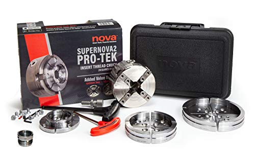 Nova 23108 Supernova 2 Premier Pro-Tek Chuck Bundle for Wood Lathe Turning with Pro-Tek 2" Jaws, 4" Bowl Jaws, 5" Bowl Jaws, Woodworm Screw, Case & Accessories, plus Nova ILNS 1-1/4" x 8tpi Insert Nova
