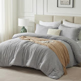 CozyLux King Size Comforter Set - 3 Pieces Light Grey Soft Luxury Cationic Dyeing Bedding Comforter for All Season, Light Gray Breathable Lightweight Fluffy Bed Set with 1 Comforter and 2 Pillow Shams CozyLux
