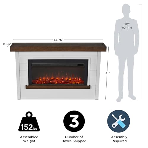 Real Flame Bernice 67" Landscape Electric Fireplace with Mantel for Living Room or Bedroom, Replaceable Fireplace Insert Heater, Realistic Log and Flame Effect, Remote Control (White) Real Flame