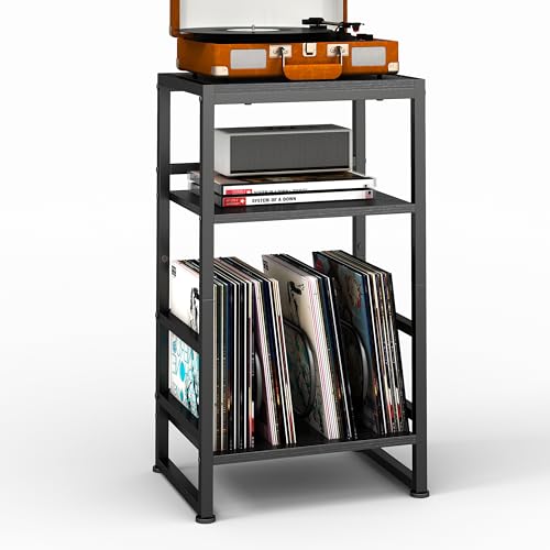 ZEXVIDA Record Player Stand,3-Tier Record Player Table with U-Shaped Vinyl Storage Up to 120 Albums,28" H End Table Turntable Stand with Storage,Record Table Vinyl for Living Room Bedroom ZEXVIDA
