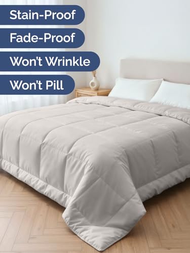 Queen Size, Light Gray Alternative Down Comforter - Warm, Lightweight & Breathable Hotel Quality Bedding for Men, Women, Kids & Teens - All Season Oversized Cooling Microfiber Duvet Insert Comforter CGK Unlimited
