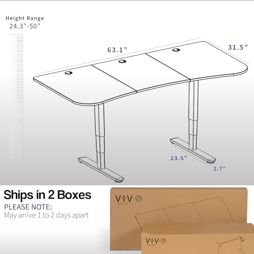 VIVO Electric 63 x 32 in Dual Motor Standing Desk, Memory Height Adjustment, 2B Series, Light Wood Top White Frame, DESK-KIT-2W1C VIVO