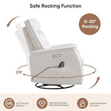 choairy Recliner Chair for Adults, Power Faux Leather Rocker Recliner Massage and Heat, Oversized Swivel Reclining Nursery Chair with USB Ports for Living Room, Office Beige