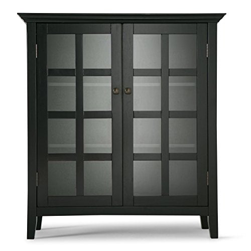 SIMPLIHOME Acadian SOLID WOOD 39 inch Wide Rustic Medium Storage Cabinet in Black, with 2 Tempered Glass Doors, 4 Adjustable Shelves - WoodArtSupply