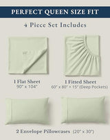 LANE LINEN 100% Organic Cotton Sheets Queen Size Bed Set, Machine Wash Eco Friendly Sustainably Produced Cotton Queen Sheet Set, Soft & Comfy Long Stabple Naturally Cooling Sheets– Mineral LANE LINEN