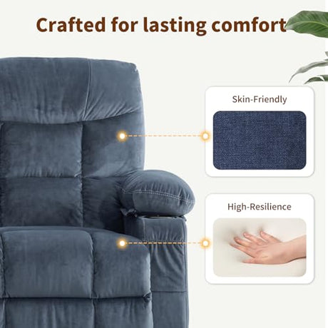 PoteSoar Power Lift Recliner Chair for Elderly with Massage and Heat, Comfortable Electric Power Reclining Chair with Side Pockets,2 Cup Holders and USB Charging Port for Living Room (Blue) PoteSoar