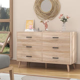 Bigbiglife Wood Dresser for Bedroom, 6 Drawer Dresser with Metal Handles, Mid Century Modern Dresser Double Chest of Drawer (Light Oak) Bigbiglife