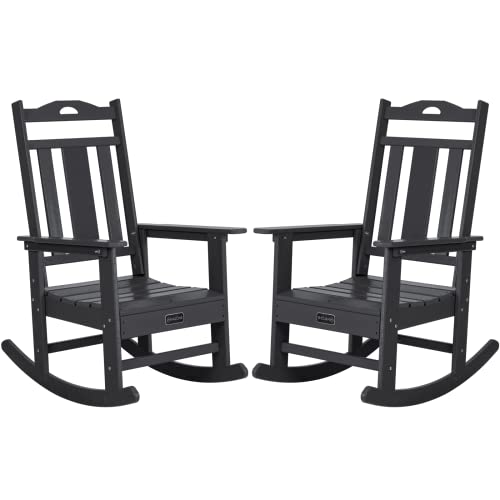 nalone Outdoor Rocking Chairs Set of 2, HDPE All Weather Resistant Rocking Chair for Porch, Oversized Patio Rocker Chair for Adult, Outdoor Rockers for Garden Lawn - WoodArtSupply