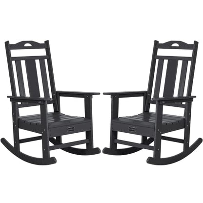 nalone Outdoor Rocking Chairs Set of 2, HDPE All Weather Resistant Rocking Chair for Porch, Oversized Patio Rocker Chair for Adult, Outdoor Rockers for Garden Lawn - WoodArtSupply