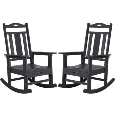 nalone Outdoor Rocking Chairs Set of 2, HDPE All Weather Resistant Rocking Chair for Porch, Oversized Patio Rocker Chair for Adult, Outdoor Rockers for Garden Lawn nalone