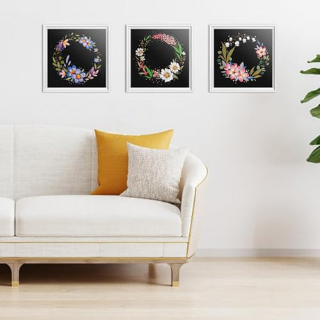 ERKOON 3 Sets Embroidery Kit, Floral Cross Stitch Set for Include Embroidery Cloth Hoops Threads for Craft Lover Hand Stitch (Garlands) ERKOON
