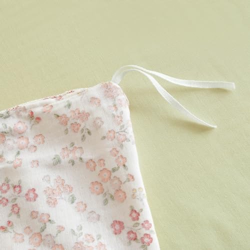 VM VOUGEMARKET Cotton Duvet Cover Twin Pink Flower Duvet Cover with Ruffle Pillowcases Teen Girls Aesthetic Bedding Set Garden Style Blooming Comforter Cover with Zipper Ties (3 pcs,68x86 Inch) VM VOUGEMARKET