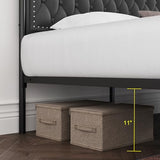Keyluv Full Upholstered Canopy Bed Frame with 2 Storage Drawers & Button Tufted Headboard, Metal Platform Bed with 4 Removable Posts, Two-Purpose Velvet Bed, Dark Grey/Curtain Not Included