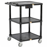 Pearington 3-Shelf Mobile Utility Cart with 3 Outlets and 8' Cord, Heavy-Duty Service Cart for Offices and Warehouses with 3 Shelves, Black Pearington