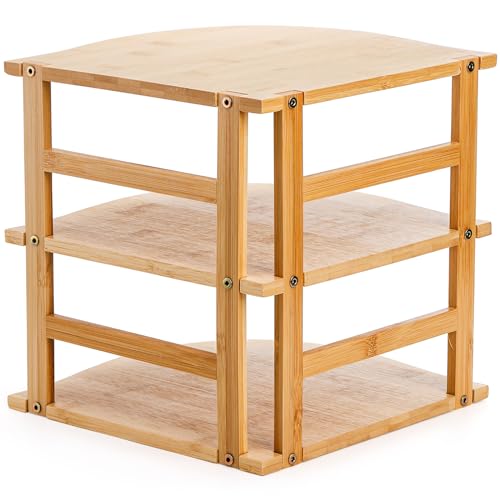 Goaste 3-Tier Bamboo Corner Shelf, Kitchen Countertop Storage Organizer, Cabinet Plate Rack for Pantry Organization, Bathroom, Desktop, 9.5 x 9.5 x 9.5 Inch Goaste