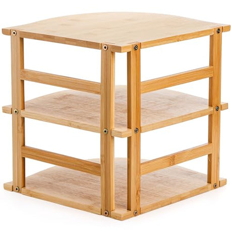 Goaste 3-Tier Bamboo Corner Shelf, Kitchen Countertop Storage Organizer, Cabinet Plate Rack for Pantry Organization, Bathroom, Desktop, 9.5 x 9.5 x 9.5 Inch Goaste