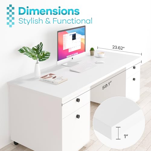 Kaboon 60x24 inches Tabletop, Solid One-Piece Desktop for Sit Stand Desk, Double Desks, L Desk DIY,Wood Countertop Home or Commercial Use,1 inch Thick, White, 23.62" D x 59.1" W Kaboon