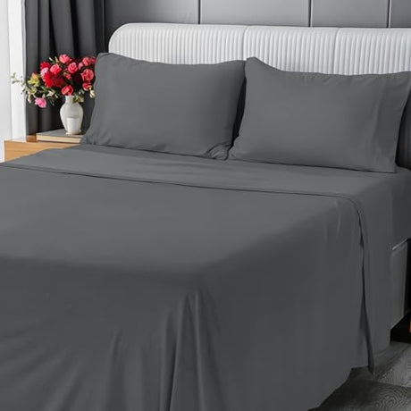 Utopia Bedding Full Sheet Set - Jersey Knit Sheets 4 Piece – Cotton – Soft T-Shirt Stretchy Sheets (Heather Dark Grey) Utopia Bedding