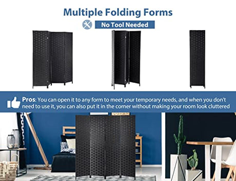 Room Divider 4 Panels Wall Dividers, 6 FT Height Wood Screen Room Screen Divider, 5.5 FT Width Folding Portable Partial Partition Freestanding Panel Screens for Indoor Home Office Bedroom Restaurant MKDLUFEI