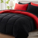 Anluoer King Size Comforter Set 7 Pieces, Reversible Bed in a Bag King Size,Lightweight Bedding Set with 1 Comforter(102*90") , 2 Pillow Shams, 2 Pillowcases, 1 Flat Sheet , 1 Fitted Sheet,Red & Black Anluoer