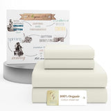 Light Ivory Organic 100% Cotton Full Bed Sheets – Ultra Light, Breathable, Cool & Crisp – Wicks Away Moisture, Deep Pocket, Fully Elasticized – 4 Piece Sheet Set, Fits up to 18” Mattress SUPREME ELEGANCE