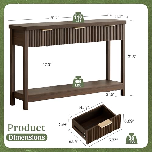 Lulive 51" Fluted Console Table for Entryway, Entryway Table with 3 Wooden Drawers, Farmhouse Behind Sofa Table for Living Room, Hallway, Couch, Foyer Lulive