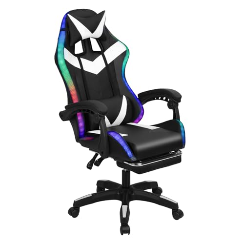 Gaming Chair with 2 Bluetooth Speakers & LED Lights, Ergonomic High Back Office Chair with Headrest, 135° Recline, 360° Swivel, Height Adjustable Executive Chair for Gaming, Work, Study (Black) Tacarlha
