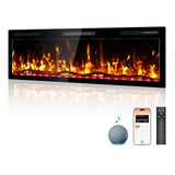 Kucreiheat 50" WiFi Electric Fireplace with Crackling Sound, Smart Linear Recessed & Wall Mount Heater, 750/1500W, App & Remote Control, Log Flame Kucreiheat