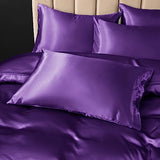 P Pothuiny 5 Pieces Satin Duvet Cover Full/Queen Size Set, Luxury Silky Like Purple Duvet Cover Bedding Set with Zipper Closure, 1 Duvet Cover + 4 Pillow Cases (No Comforter) P Pothuiny