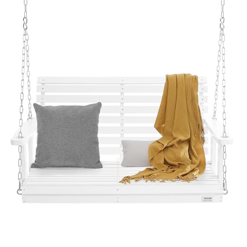 VEVOR Wooden Porch Swing 4 ft, Patio bench swing for Courtyard & Garden, Upgraded 880 lbs Strong Load Capacity, Heavy Duty Swing Chair Bench with Hanging Chains for Outdoors, White VEVOR