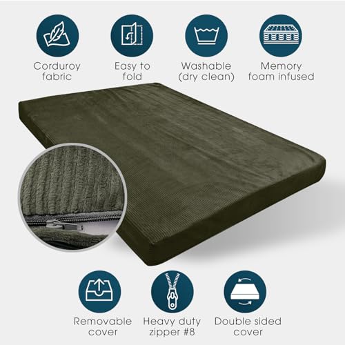 Foamma Memory Foam Futon Mattress, Double-Sided Foldout Couch Futon Mattress, 6" x 54" x 74" Full Size (Deep Forest), Corduroy Fabric - Heavy Duty Sofa Bed, Thick Corded Cushion (Frame NOT Included) Foamma