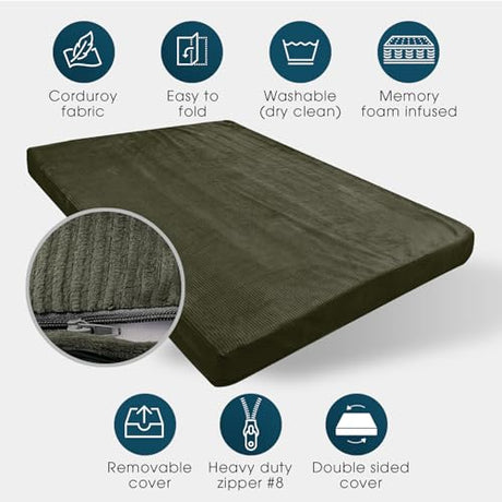 Foamma Memory Foam Futon Mattress, Double-Sided Foldout Couch Futon Mattress, 6" x 54" x 74" Full Size (Deep Forest), Corduroy Fabric - Heavy Duty Sofa Bed, Thick Corded Cushion (Frame NOT Included) Foamma