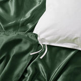 P Pothuiny 5 Pieces Satin Pintuck Duvet Cover Set, Silky Like Olive Green Pinch Pleat Duvet Cover Full/Queen Size Luxury Bedding Set with Corner Ties, 2 Pillow Shams + 2 Pillowcases (No Comforter) P Pothuiny